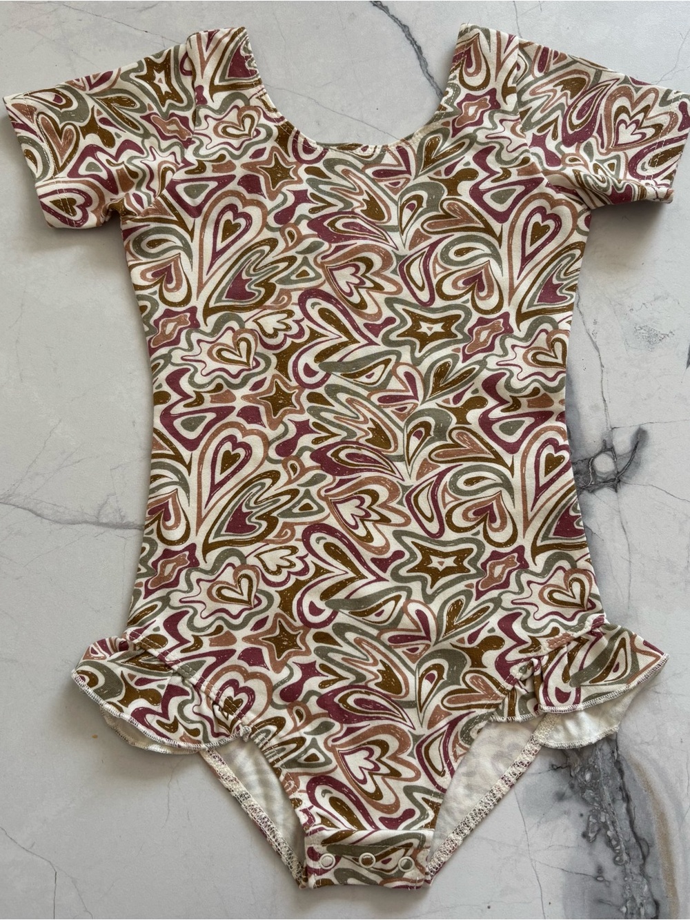 Rylee + Cru Cream Bodysuit with Olive & Rose Swirl Hearts
